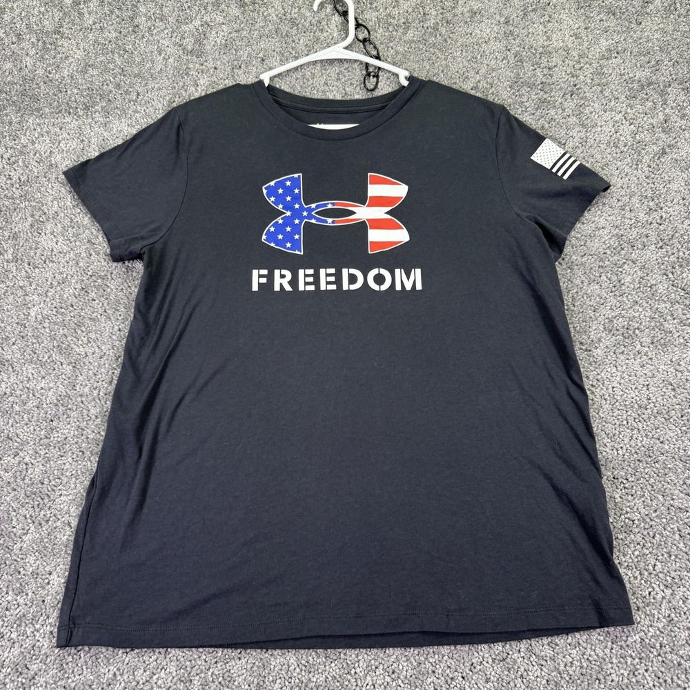 Under Armour Shirt Womens XL Black Freedom Flag Graphic Tee Logo Patriotic USA